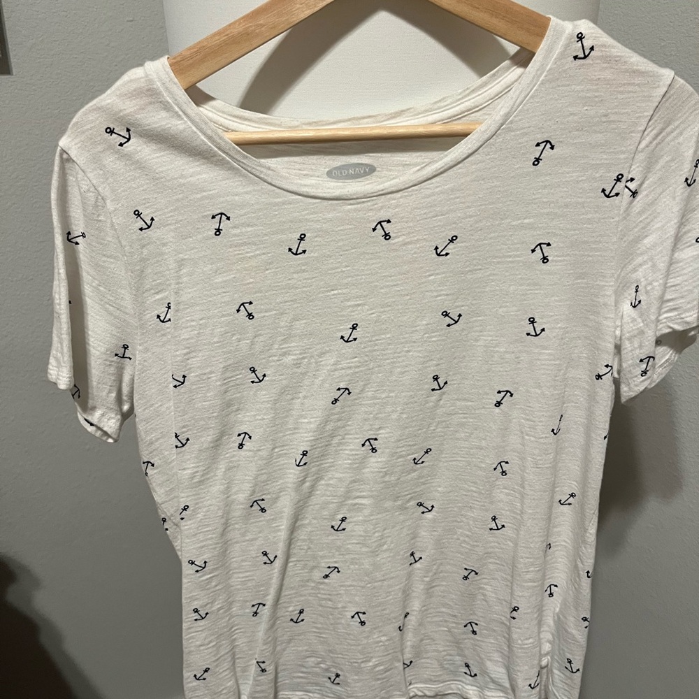 Old Navy White Tee with Navy Anchor Print